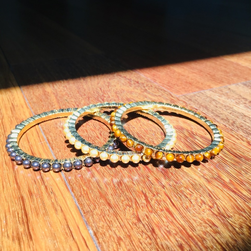 Gold Plated Bangles w/ Swarovski Pearls,& TE beads